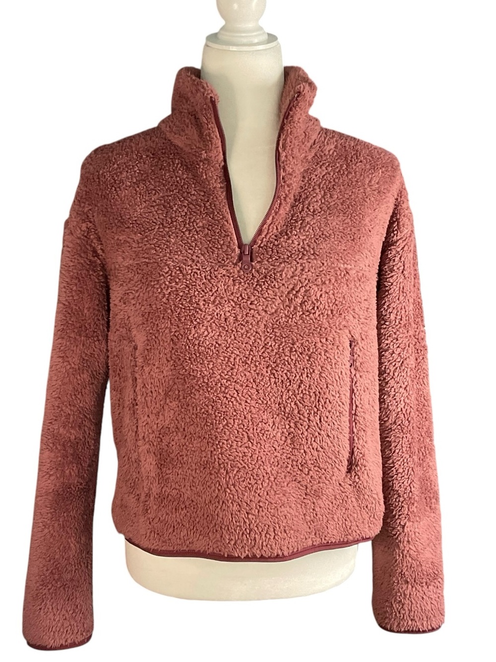 Girlfriend Collective Mauve Sherpa Quarter Zip Pullover Sz M Fuzzy Teddy Fleece